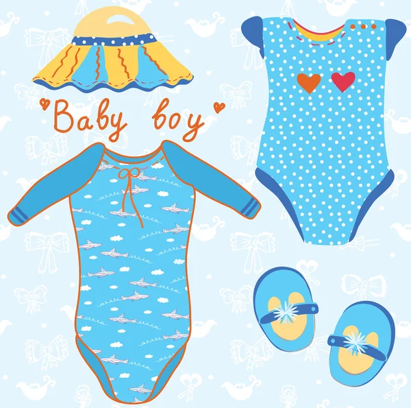Conjunto de roupas de bebê para menino —  Vetores de Stock