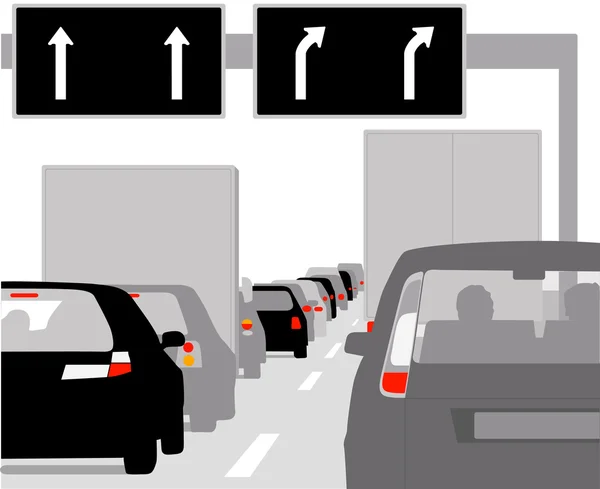 Sıra sıra arabalarla trafik sıkışıklığı — Stok Vektör