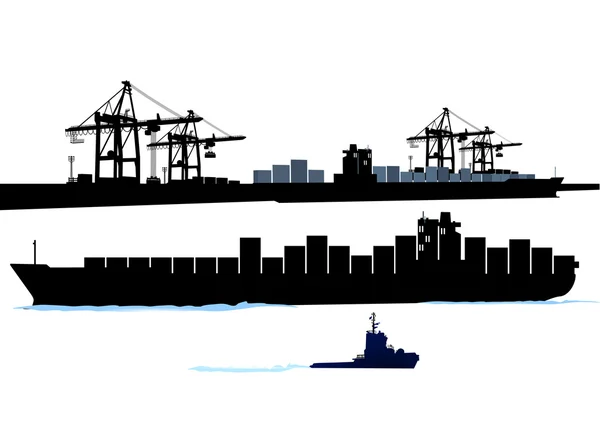 Port med containerfartyget — Stock vektor
