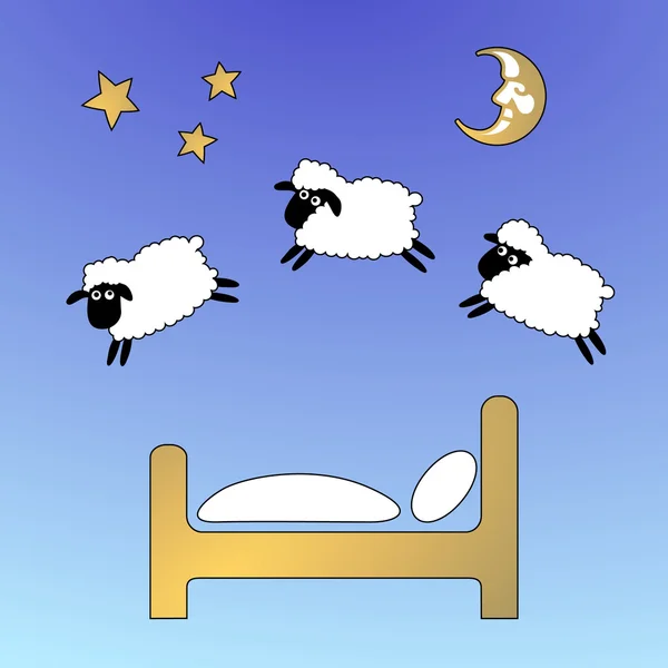 Sheep on the sky jumping fence — Stock Vector
