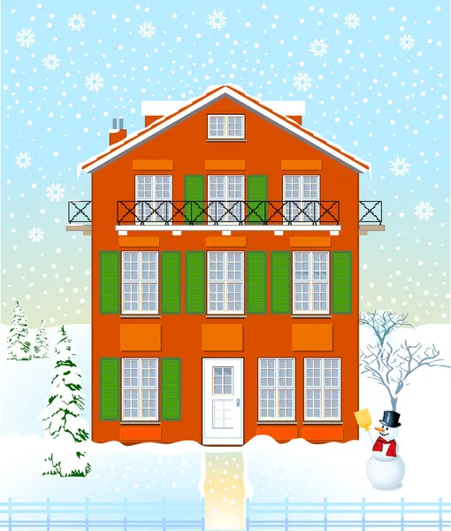 Haus in der Winterzeit — Stockvektor