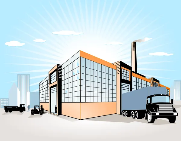 Fabrik + Transport — Stockvektor