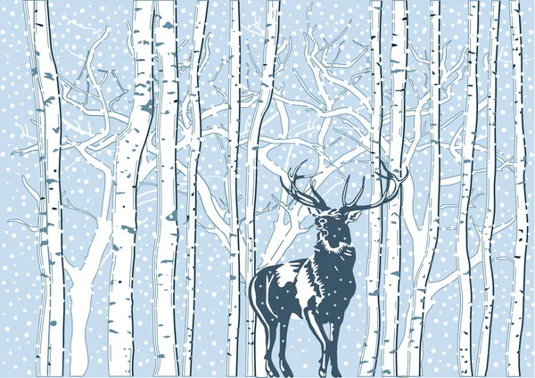 Cervo nella neve — Vettoriale Stock