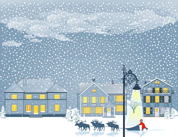 圣诞平安夜雪中 — 图库矢量图片