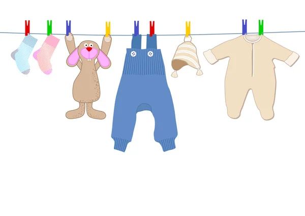 宝宝的衣服和小兔子 — 图库矢量图片