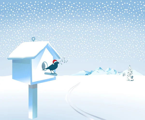 在雪地里唱圣歌的鸟儿 — 图库矢量图片