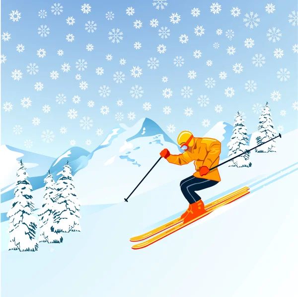 Skiers in the mountains — Stock Vector