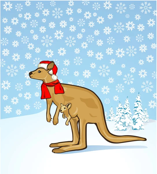 Santa Claus Kangaroo in the Snow — Stock Vector