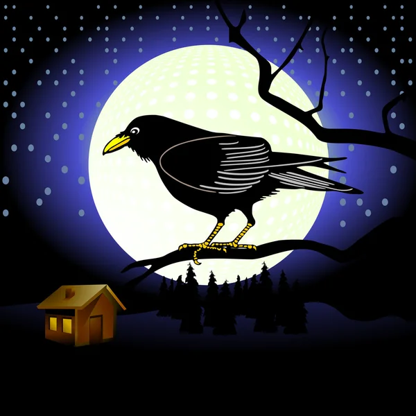 Raven in full moon — Stock Vector