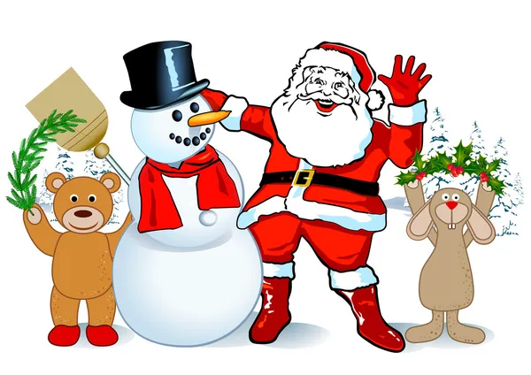 Papai Noel e boneco de neve — Vetor de Stock