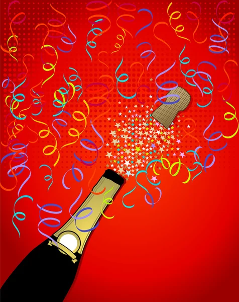 Bouteille de champagne éclatant — Image vectorielle