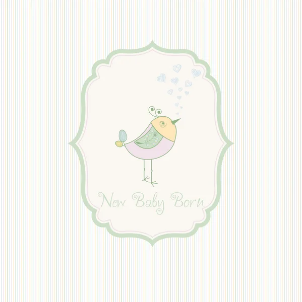 Birth card announcement with little bird — Stock Vector