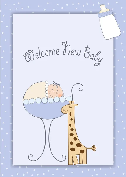 Nouveau bébé carte vintage avec, chariot et girafe jouet — Photo