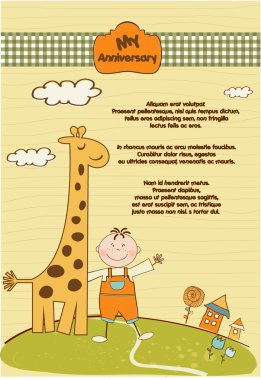 küçük zürafa ve çocuk şirin özelleştirilebilir arka plan