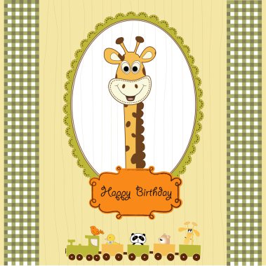 Zürafa ile doğum günü tebrik kartı