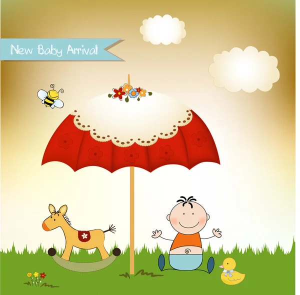 Nieuwe baby uitnodiging met paraplu — Stockfoto