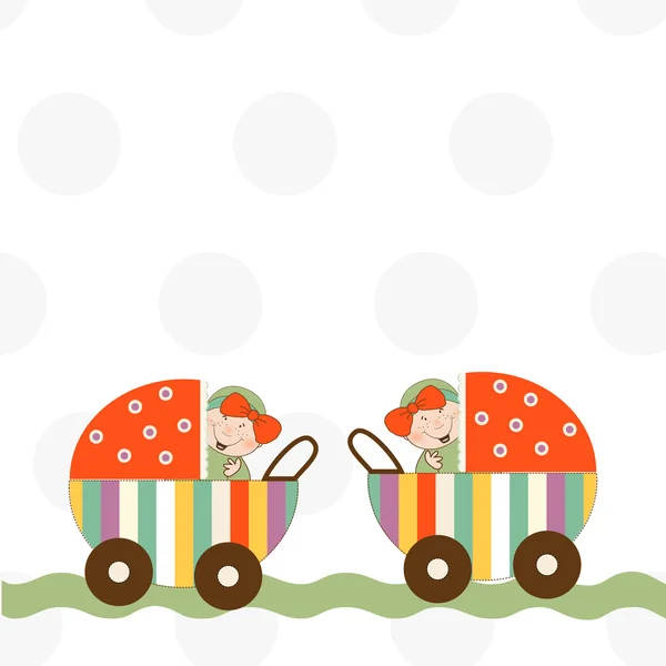 Välkommen, baby tvillingar tillkännagivande kort — Stockfoto