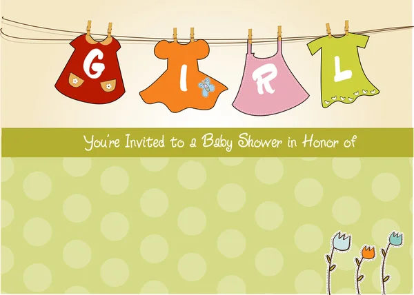 Bebê menina chuveiro anúncio cartão — Fotografia de Stock