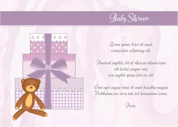 Cartão de banho de bebê com presentes — Fotografia de Stock