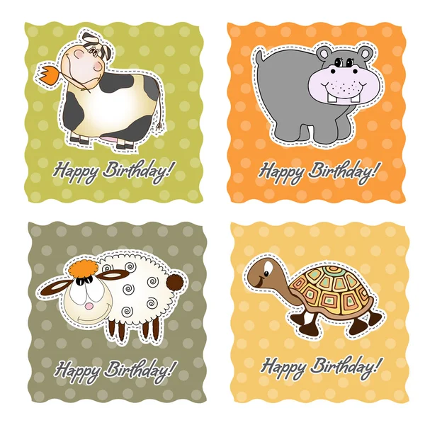 Conjunto de tarjetas de cumpleaños con animales —  Fotos de Stock