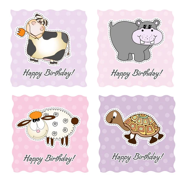 Conjunto de tarjetas de cumpleaños con animales — Foto de Stock
