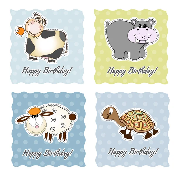 Set di biglietti di compleanno con animali — Foto Stock
