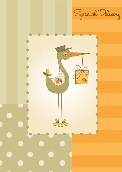 Välkommen baby kort med stork — Stockfoto