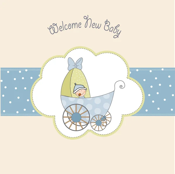 Картка оголошення дитячого душу з коляскою — стокове фото