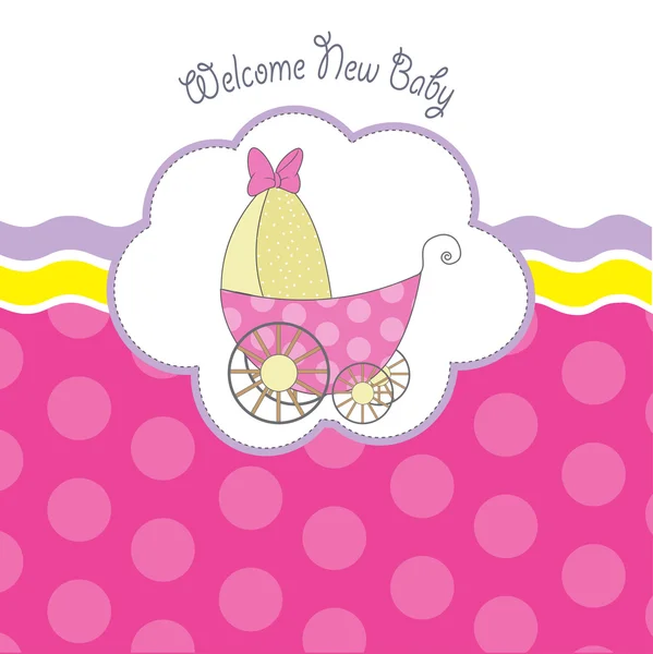 Baby dusch tillkännagivande kort med barnvagn — Stockfoto
