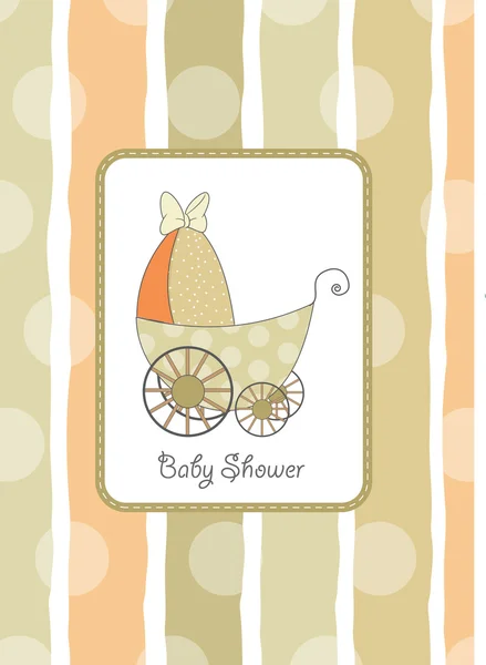 De kaart van de aankondiging van baby douche met pram — Stockfoto