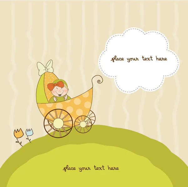Baby shower announcement card with pram — Stock Photo, Image