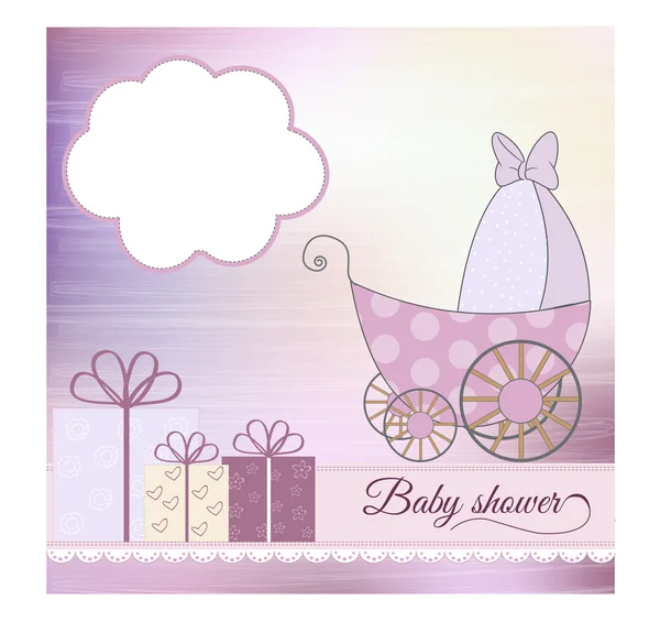 Tarjeta de anuncio de ducha de bebé con cochecito —  Fotos de Stock