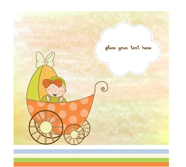Baby zuhanyzó bejelentése kártya, babakocsi — Stock Fotó