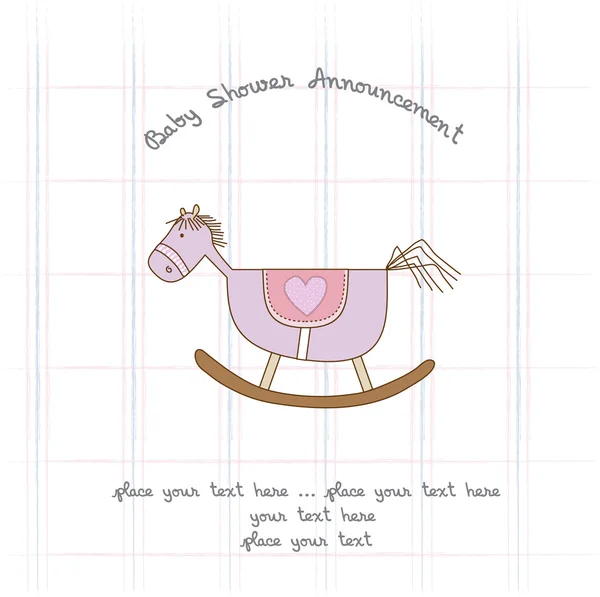 Baby shower card with wood horse — Stock Photo, Image