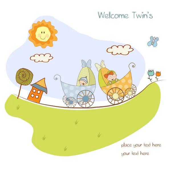 Bebê gêmeos chuveiro anúncio cartão — Fotografia de Stock