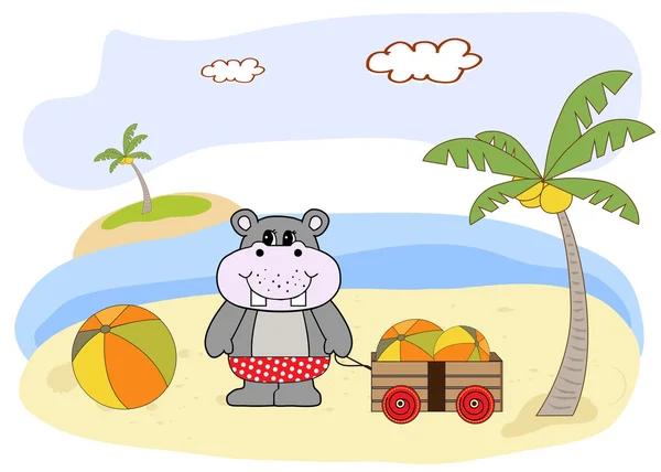stock image Hippo plays on the beach
