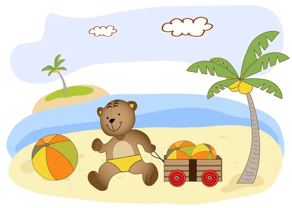 Teddy urso joga na praia — Fotografia de Stock