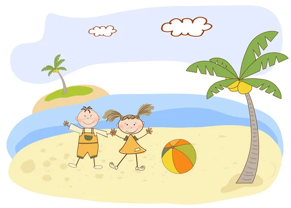 Two kids play on the beach — Stock Photo, Image