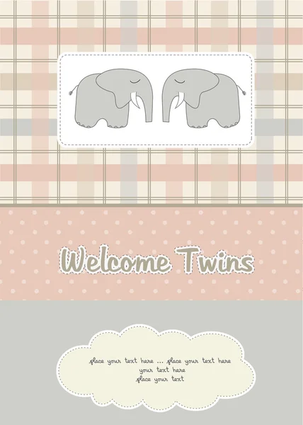 双胞胎婴儿洗澡卡与两只大象 — 图库照片
