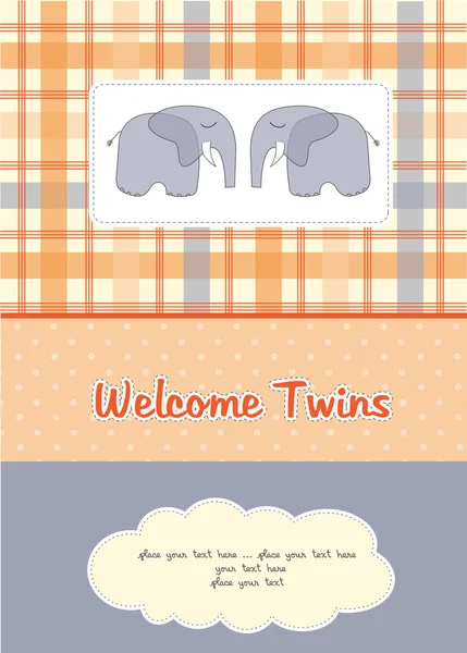 Tarjeta de ducha para bebés gemelos con dos elefantes —  Fotos de Stock