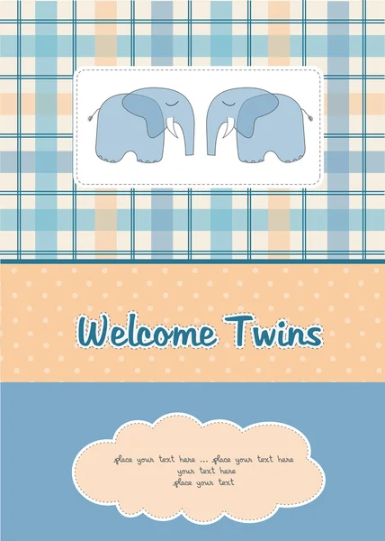 Cartão de chuveiro de bebê gêmeos com dois elefantes — Fotografia de Stock