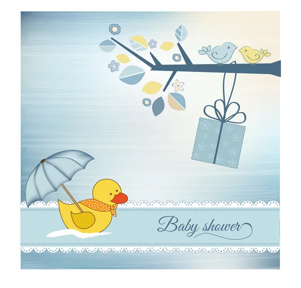 Tarjeta de anuncio de ducha de bebé con pato —  Fotos de Stock