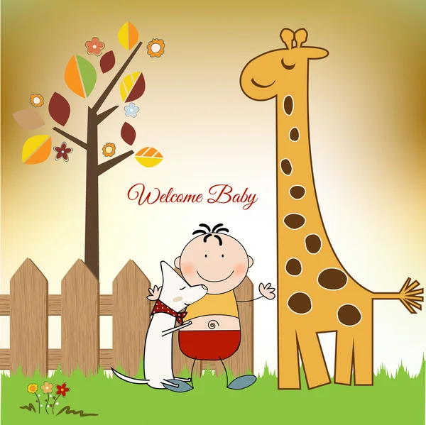 Zürafa ile hoş geldin bebek tebrik kartı — Stok fotoğraf