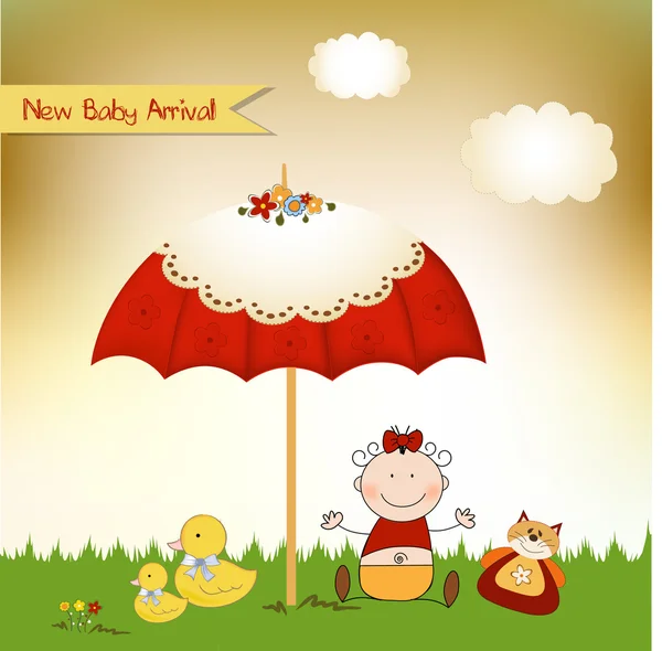 Nieuwe baby uitnodiging met paraplu — Stockfoto