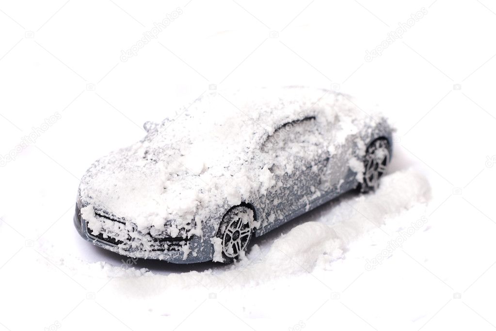 My car in the snow on the white background