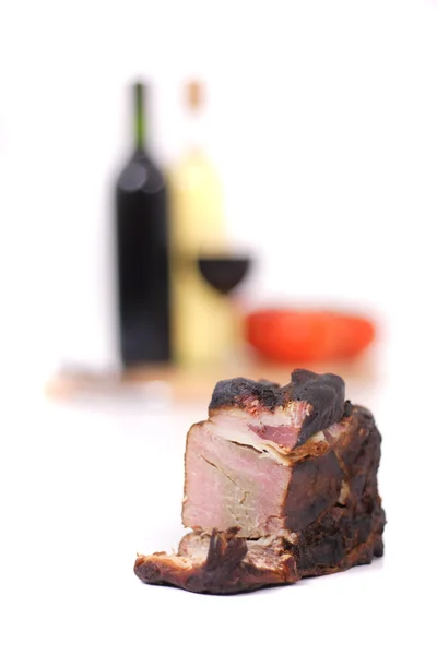 Víno a uzené maso — Stock fotografie