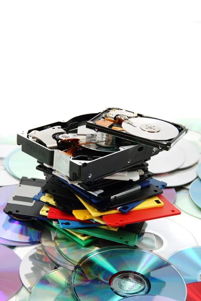 Floppy dissc, dvd, cd-rom, harddrive — Stock Photo, Image
