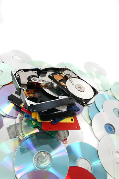 HDD, disket, cd-rom ve dvd veri arka plan — Stok fotoğraf