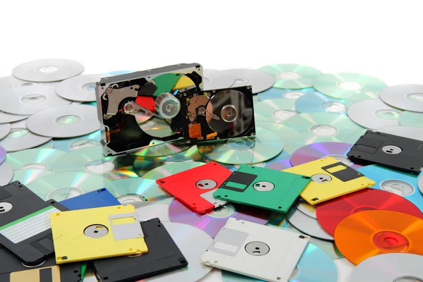 Hårddisk, diskett, och cd-rom — Stockfoto