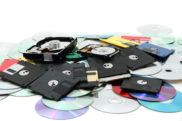 Hard drive, floppy disc, and cd-rom — Stock Photo, Image